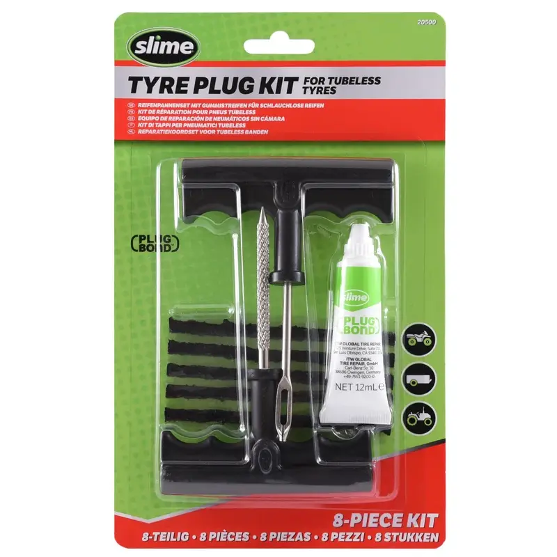 Slime Kit Riparazione Pneumatici Tubeless 8 Pz con Manici a T