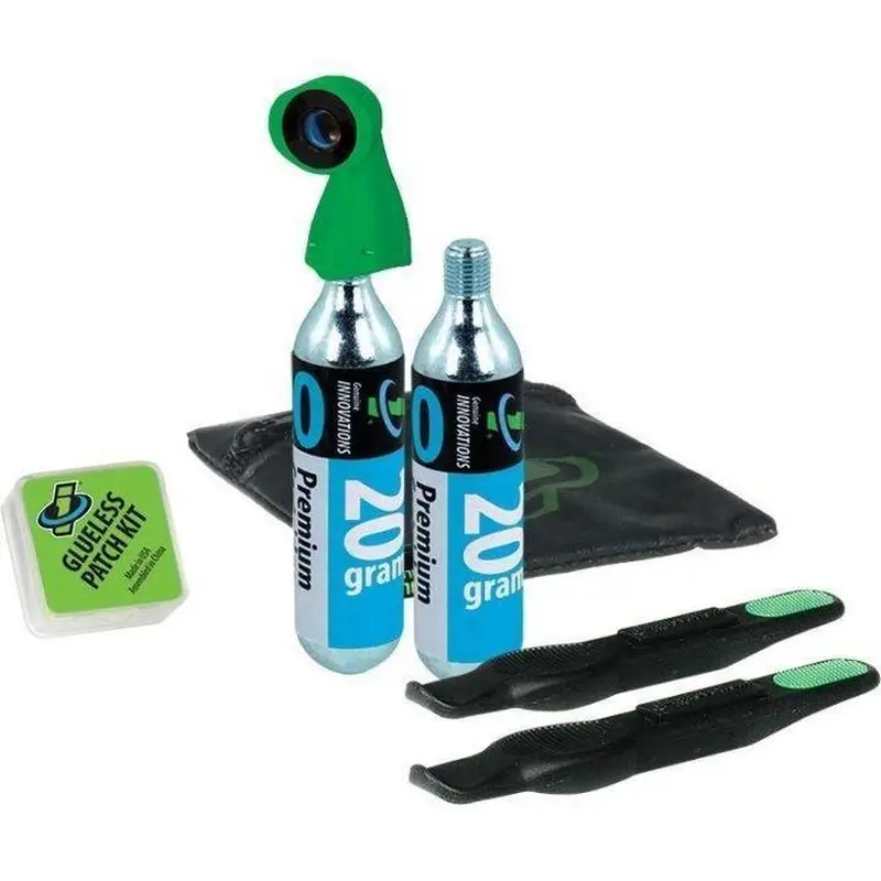 Kit Riparazione Pneumatici CO2 Genuine Innovations Microflate con Cartucce e Leve Smonta Gomme