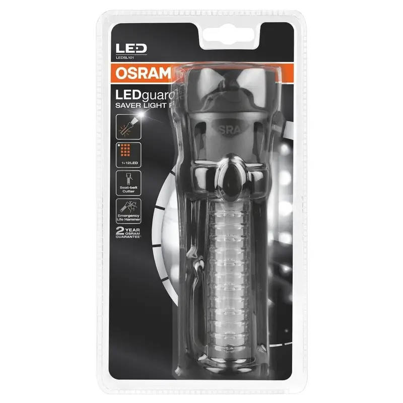 Torcia LED OSRAM LEDguardian SAVER LIGHT PLUS con Martello Emergenza e Taglia Cinture