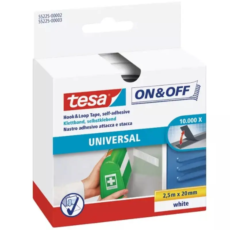 tesa On & Off Nastro Autoadesivo Universale Bianco 2,5 m x 20 mm