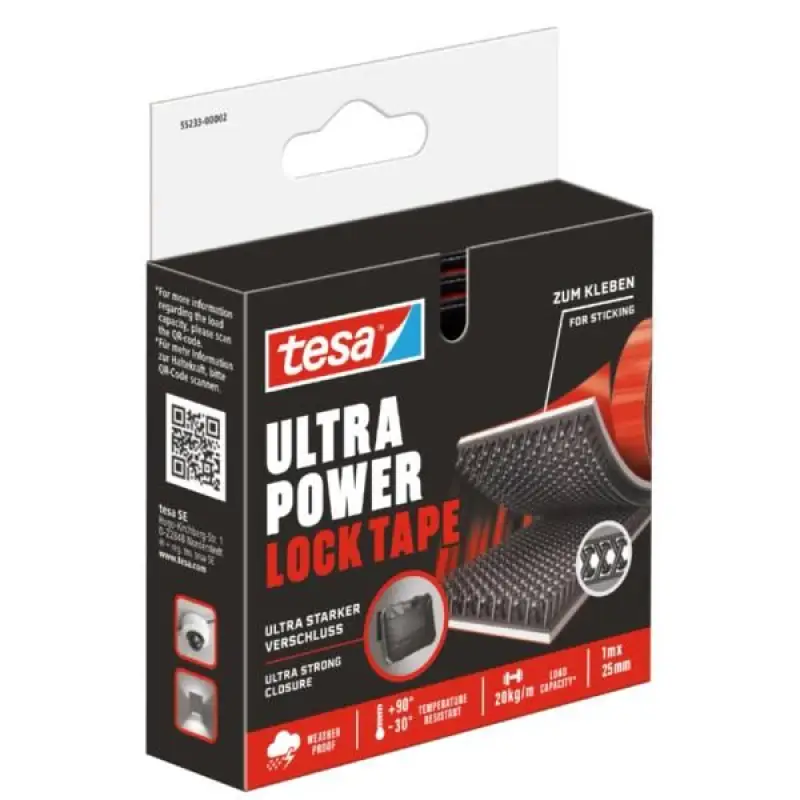 Tesa Ultra Power Lock Nastro a Strappo Nero 1 m x 25 mm