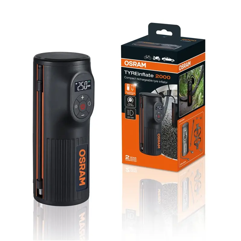 Compressore Portatile OSRAM TYREinflate 2000 OTIR2000 Ricaricabile con Auto Stop e Power Bank